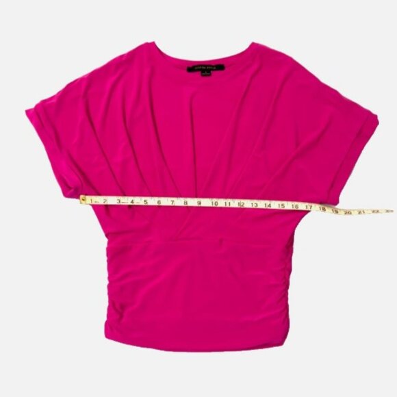 Cynthia Steffe Bright Fuschia Ruched Dolman Short Sleeve Womens Top Size Small - Picture 2 of 7